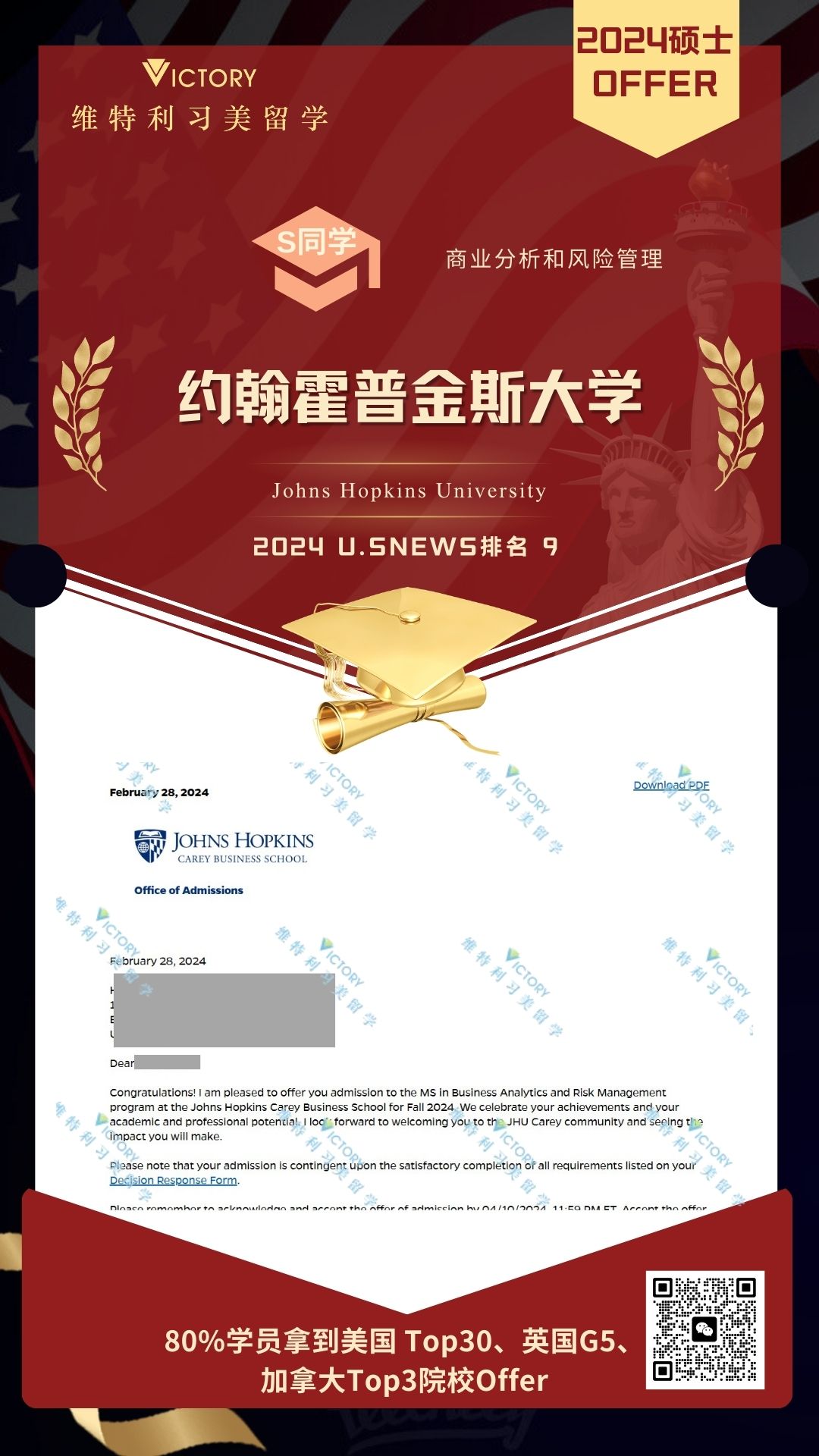 S同学约翰霍普金斯大学商业分析和风险管理专业（2024美硕.jpg